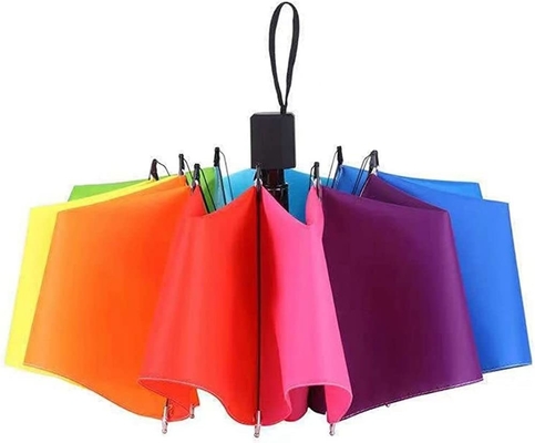 Colorful Rainbow Design 3 Folding Manual Umbrella with Windproof and Metal Fiberglass Ribs