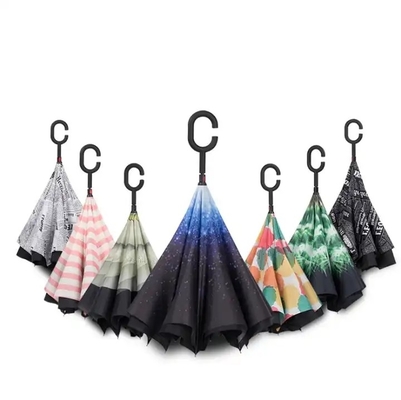 Custom Printed Windproof Inverted Reverse Umbrella with C Handle Advertising Umbrella