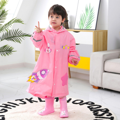 Outdoor RAINWEAR Cartoon Printed Kids Rain Jacket with Reflective Stripe Girl's Raincoat