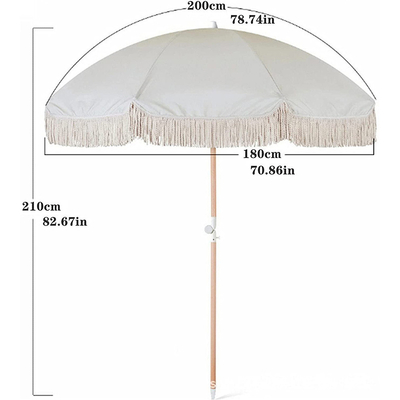 Customized Printing Wooden Patio Umbrella with Tassels Customer's Logo Customization
