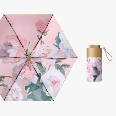 6 Folding Mini Tiny Popular Umbrella with Champaign Gold Handle and All in 1 Function