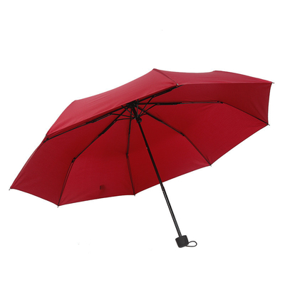 8k Anti UV Waterproof Three Folding Umbrella with Manual Control Plastic Handle Pongee Panel Material