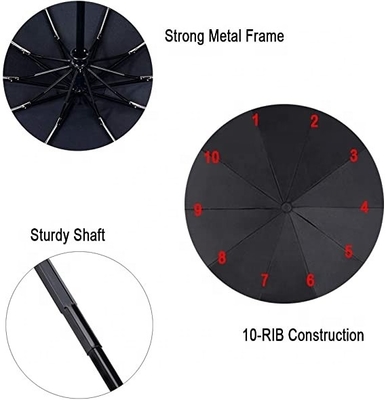 10 Ribs Auto Open Close Collapsible Folding Travel Umbrella for Rain Protection
