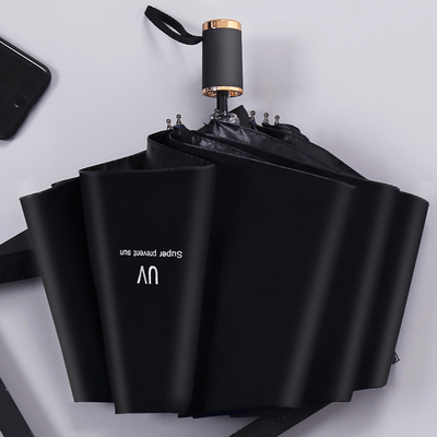 Three Fold Reinforcement Small Pure and Fresh Sunshade Black Adhesive Folding Umbrella