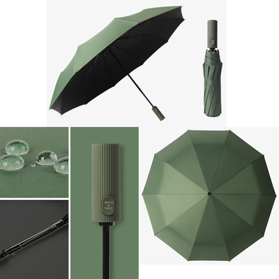Steel Frame Fully Automatic Windproof Triple Folding 10K Umbrella for Men and Women