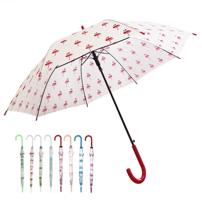 Custom Curved Handle Straight Bone Transparent Umbrella for Advertising and Gift