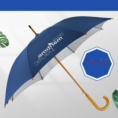 Bar Wood Handle Advertising Umbrella with Silver Tape and Logo Printing All in 1 Function