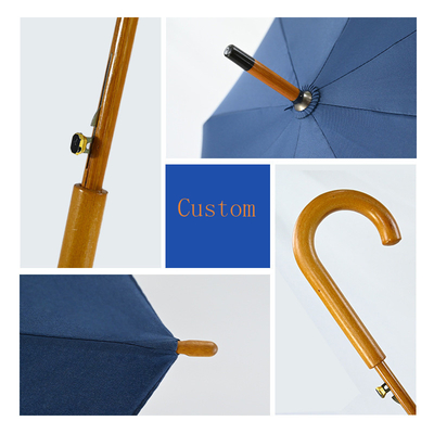 Bar Wood Handle Advertising Umbrella with Silver Tape and Logo Printing All in 1 Function