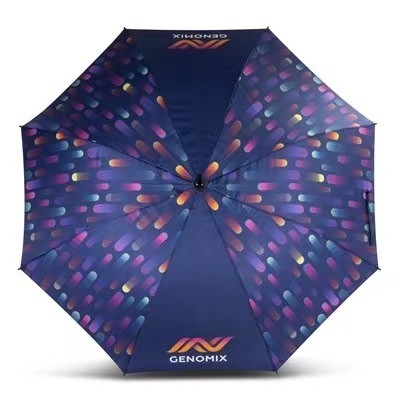 Popular Customized Logo and Pattern Sublimation Umbrella with Rubber Coating Handle