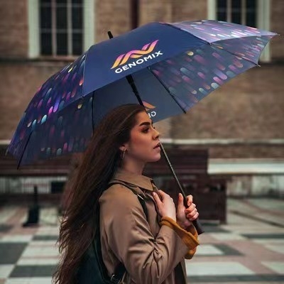 Popular Customized Logo and Pattern Sublimation Umbrella with Rubber Coating Handle