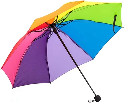 Colorful Rainbow Design 3 Folding Manual Umbrella with Windproof and Metal Fiberglass Ribs