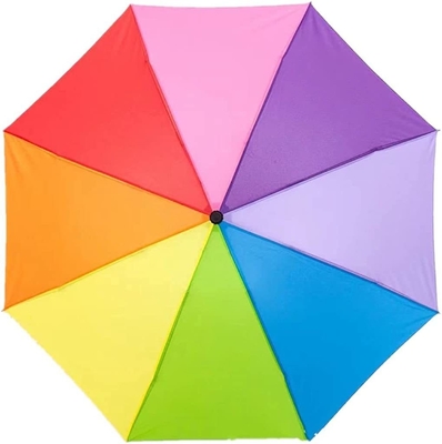 Colorful Rainbow Design 3 Folding Manual Umbrella with Windproof and Metal Fiberglass Ribs