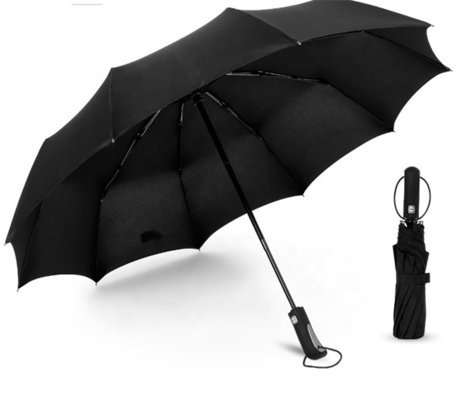 Black Steel Shaft 10K 190T Pongee Adults Automatic 3 Fold Umbrella with Logo Prints