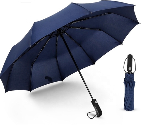 Black Steel Shaft 10K 190T Pongee Adults Automatic 3 Fold Umbrella with Logo Prints