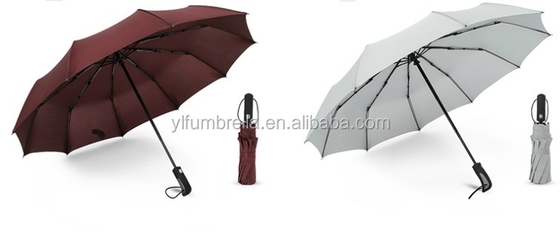 Black Steel Shaft 10K 190T Pongee Adults Automatic 3 Fold Umbrella with Logo Prints