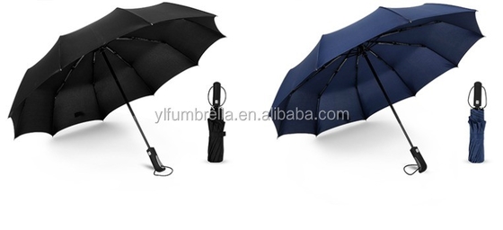 Black Steel Shaft 10K 190T Pongee Adults Automatic 3 Fold Umbrella with Logo Prints
