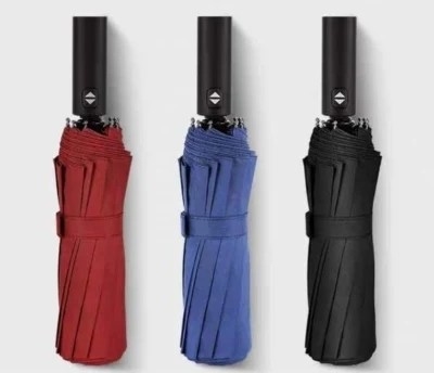 12 Ribs 3 Folding UV Automatic Umbrella BSCI Travel Umbrella Black Pongee Waterproof