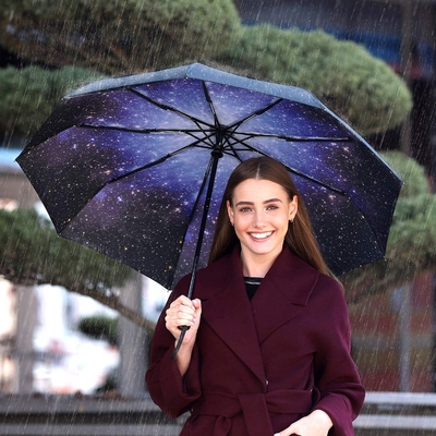 Black Glue Sunscreen Triple Folding Umbrella for Advertising and Gifts Open Diameter 97cm