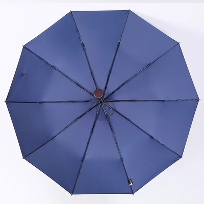 Fully Automatic 10 Ribs Wind Resistant Solid Wood Handle Engraved with Three Fold Men's Business Umbrella