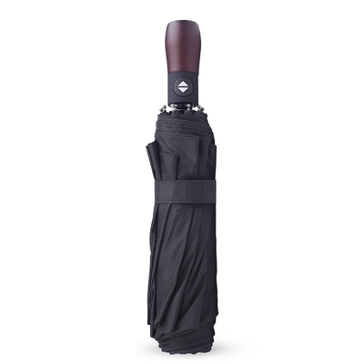 Fully Automatic 10 Ribs Wind Resistant Solid Wood Handle Engraved with Three Fold Men's Business Umbrella