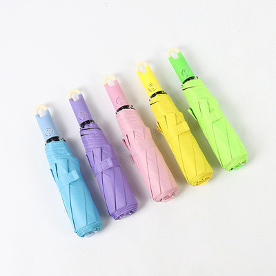 Fully-automatic Sunny and Rain Umbrella with Solid Color Lock Handle Three Fold Design Style