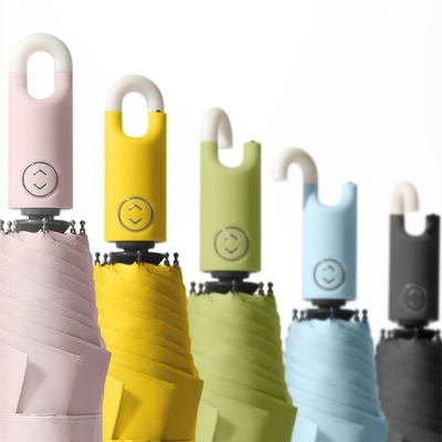 Fully-automatic Sunny and Rain Umbrella with Solid Color Lock Handle Three Fold Design Style