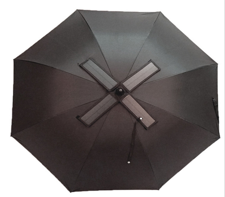 Manual Open Ruber Coating Handle Iron Sunny and Rainy Umbrella with Solar Fan