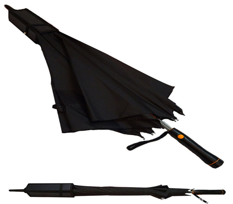 Manual Open Ruber Coating Handle Iron Sunny and Rainy Umbrella with Solar Fan