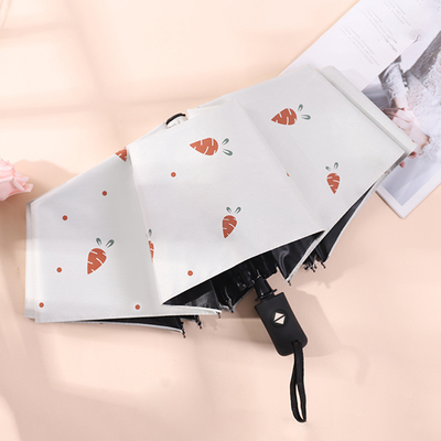 Ladies Three Fold Blue Umbrella with Strawberry Dot Pattern All-Season Manual Open