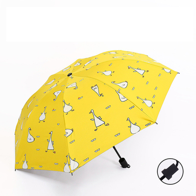 Ladies Three Fold Blue Umbrella with Strawberry Dot Pattern All-Season Manual Open