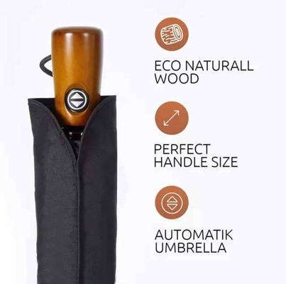 Country Design 23 Inches Wood Handle Auto Open and Close 3 Fold Umbrella with 10 Ribs