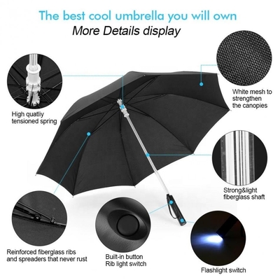23inch 8K LED Light Up Umbrella with 105cm Open Diameter and Quick-Drying Pongee Fabric