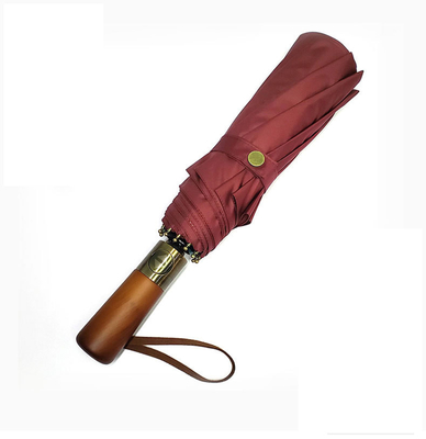 10 Bone Windproof Wood Handle Three Fold Umbrella for Adults Automatic Double Umbrella
