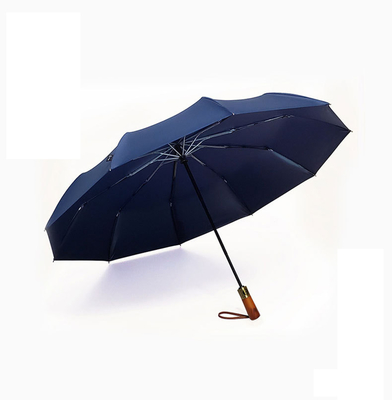 10 Bone Windproof Wood Handle Three Fold Umbrella for Adults Automatic Double Umbrella