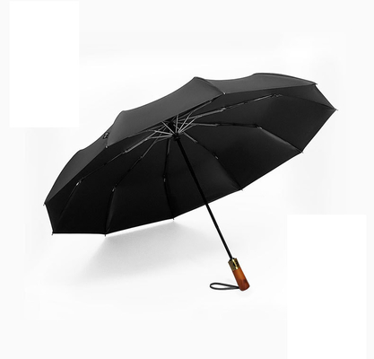 10 Bone Windproof Wood Handle Three Fold Umbrella for Adults Automatic Double Umbrella