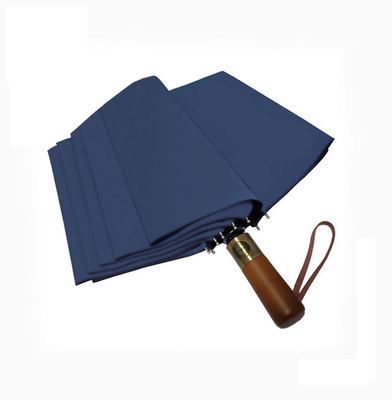 10 Bone Windproof Wood Handle Three Fold Umbrella for Adults Automatic Double Umbrella