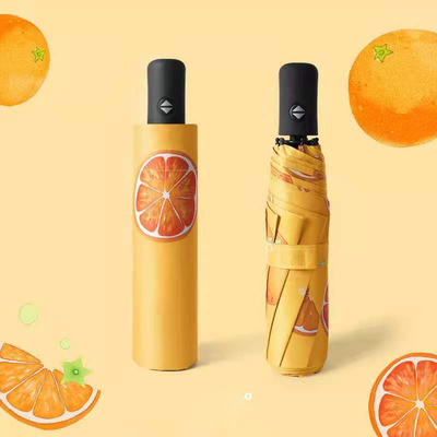 Customized Cherries Cartoon Printing 3 Folding Market Umbrella with 190T Nylon Fabric