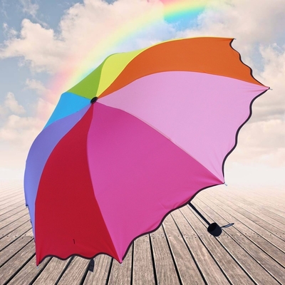 Folding Umbrella with Flowers Bloom Effect Metal Shaft Magic Changing Colors All in 1