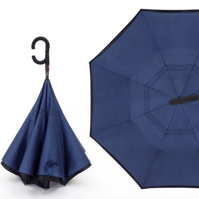 Adults Windproof Upside down C shape Inverted Reverse Umbrella with Pongee Panel