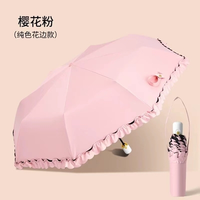 Women's Gift Pink Macrame Bowknot Umbrella with UV Protection and Rubber Coated Handle