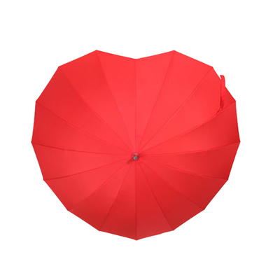 Adults Creative Bright Red Heart-Shaped Sunshade Long Handle Umbrella for Wedding
