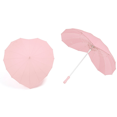 Adults Creative Bright Red Heart-Shaped Sunshade Long Handle Umbrella for Wedding