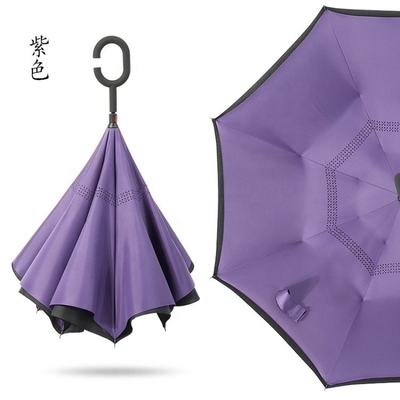 190T Ponegee Fabric Custom Double Layer C Shape Handle Inverted Umbrella with Logo Prints