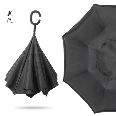 190T Ponegee Fabric Custom Double Layer C Shape Handle Inverted Umbrella with Logo Prints