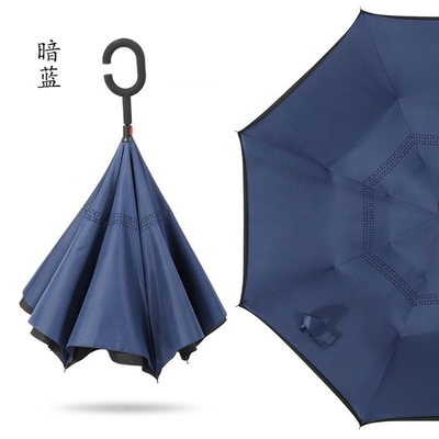 190T Ponegee Fabric Custom Double Layer C Shape Handle Inverted Umbrella with Logo Prints