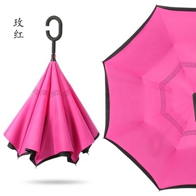190T Ponegee Fabric Custom Double Layer C Shape Handle Inverted Umbrella with Logo Prints