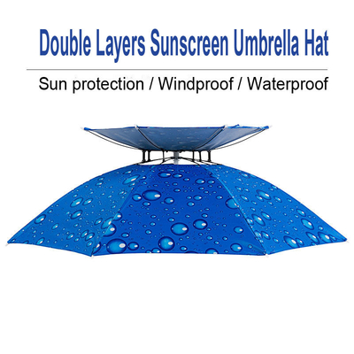 Plastic Handle Double Layers Fishing Hat Umbrella for Hiking and Beach Activities