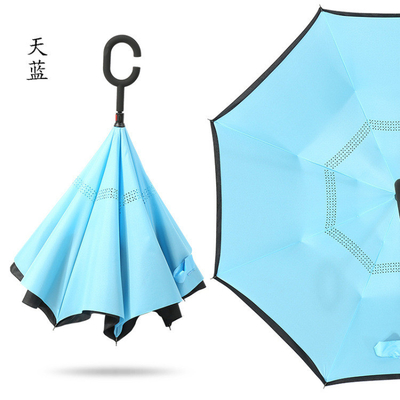 Windproof Double Layer Reverse Umbrella Foldable Reversible Automatic C-Standing Umbrella