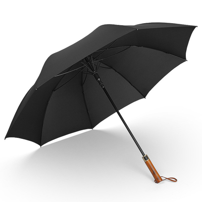 190T Pongee Long Handle 3 Fold Wood Handle Men's Business Umbrella Plus Size Windproof Golf Gift Umbrella Custom Logo
