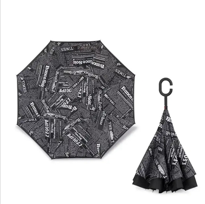 Custom Printed Windproof Inverted Reverse Umbrella with C Handle Advertising Umbrella